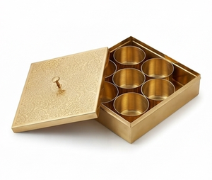 Boîte de rangement pour épices en métal doré de qualité supérieure avec 6 compartiments, design carré, élégant support de vaisselle pour la cuisine et la salle à manger - Product Image 5