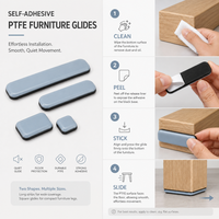 Glissière adhésive longue pour meubles, base de table ou de canapé, en PTFE, 25x100mm