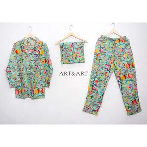 Ensemble de pyjama en coton léger fait main pour femmes, pur, doux et confortable, col en V, vêtements de nuit, taille élastique, robe de nuit pour la maison et l'hôtel - Product Image 4