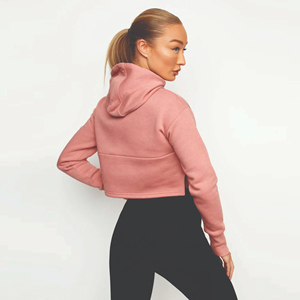 Sudadera con Capucha Corta Rosa para Mujer, Manga Larga, Color Sólido, Tejido de Algodón y Fibra de Bambú, Ropa de Otoño, Logotipo Personalizado, Top Corto con Capucha - Product Image 2