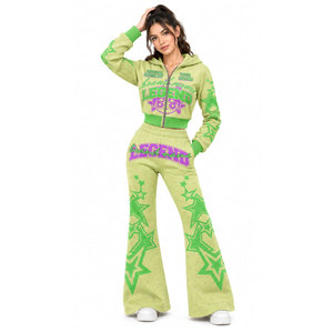 Chándal con Capucha Verde para Mujer, Marca [Nombre de la Marca], Cierre Completo con Cremallera, Estampado de Estrellas, Estilo Y2K, Corte Holgado con Bolsillos Laterales - Product Image 2