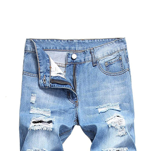 Jean en denim tissé en coton pour homme, style tendance, taille mi-haute, coupe droite, respirant, brodé, décontracté, été, délavage chimique, meilleur rapport qualité-prix - Product Image 4