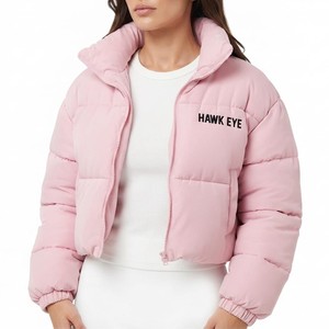 Women Streetwear <b>Cropped</b> <b>Puffer</b> <b>Jacket</b> Solid Pink Color <b>Puffer</b> Winter Fashion Outerwear Full Zip <b>Jacket</b> Wholesale Manufacturer - Product Image 6