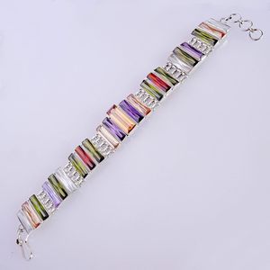 Nueva Pulsera de Cadena de Plata de Ley 925 con Gemas de Cuarzo Multicolor Geométricas para Mujer, Joyería Fina Clásica para Uso Diario - Product Image 1