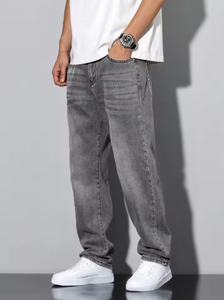 Jeans bleus droits pour hommes, coupe classique, denim, taille mi-haute, décontractés, pour l'automne, jeans en denim uni pour hommes - Product Image 6