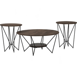 Minimalist 3 Pieces Round Coffee <b>Table</b> <b>Set</b> Modern Industrial Nesting <b>Side</b> <b>Tables</b> with Geometric Black Metal Wire Frame Legs - Product Image 1