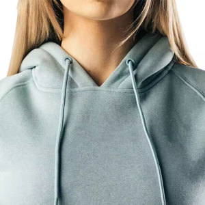 Sweat-shirt court à capuche pour femme, couleur unie, manches longues, tricoté en coton et fibre de bambou, respirant, sans doublure, pour l'automne - Product Image 5