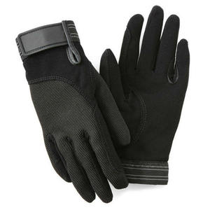 Gants d'équitation en cuir pour femmes, noir et bleu, motif fer à cheval, coupe classique, respirants, fermeture auto-agrippante, accessoires - Product Image 2