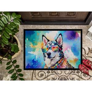 Felpudo Husky siberiano Hippie Dawg antideslizante lavable de pila baja 24H X 36W alfombra de entrada interior y exterior para puerta delantera - Product Image 3