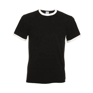 T-shirt à manches courtes noir pour homme avec bordure contrastée blanche Coupe classique Casual en coton tricoté Col rond Couleur unie - Product Image 5