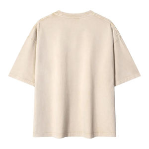 Camiseta Oversize de Algodón Beige para Hombre, Manga Corta, Cuello Redondo, Ajuste Casual, Tejido Liso Teñido - Product Image 2