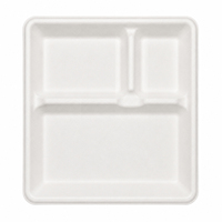 Assiette carrée jetable en bagasse de 10 pouces, compartimentée, compostable, pour plats à emporter, blanche, résistante au congélateur, robuste, pour mariages et fêtes