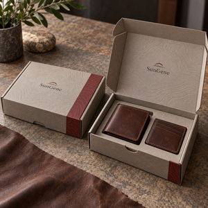 Caja de Embalaje de Cartón Corrugado SunGene Fieldnote Leatherworks para Cartera de Cuero y Estuche para Tarjetas - Product Image 1