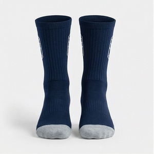 Navy Crew <b>Socks</b> With White Logo Breathable Polyester Spandex Basketball Athletic <b>Socks</b> For Adults Summer Use - Product Image 1