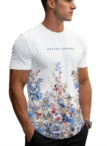 ONETEN <b>Men's</b> Slim Fit <b>T</b>-<b>Shirt</b> White Crew Neck Short Sleeve <b>Floral</b> Print Pattern Quick Dry Casual Tee - Product Image 4