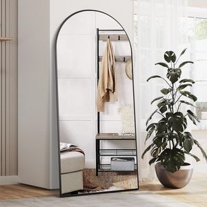Specchio a Figura Intera Arcuato 65.2"x24" con Cornice in Lega di Alluminio Nera, Fatto a Mano in Ferro, Portatile per Ingresso, Camera da Letto, Soggiorno - Product Image 5