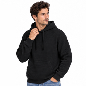 Mens Waffle Knit Hooded <b>Sweatshirt</b> Custom Casual Pullover <b>Long</b> Sleeve Streetwear Wholesale Clothing Manufacturer Men Hoodie - Product Image 4