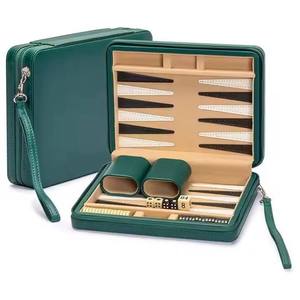 Luxury Green Leather Modern Durable Foldable Eco-Friendly Customizable <b>Backgammon</b> <b>Set</b> Removable Accessory Tray Board Table Game - Product Image 3