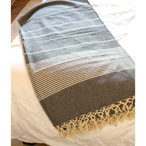 Manta de sofá de algodón hecha a mano con tejido de espiga copetudo y borde con flecos, manta ligera de India - Product Image 6