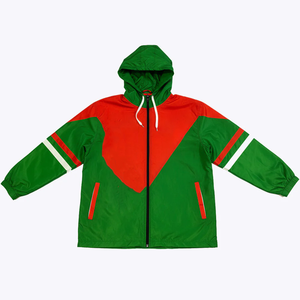 Chaqueta Cortavientos Impermeable con Bloques de Color Verde, Rojo y Blanco, Cremallera Completa, Ligera, de Poliéster/Algodón, Tallas Grandes, Estampado para Exteriores - Product Image 1