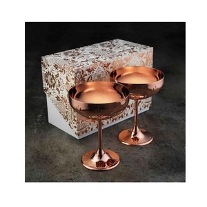Ensemble de 2 verres à coupe en cuivre de qualité supérieure |   Chalices à cocktail Martini et Margarita artisanales à pied |   Finition Or Rose Poli - Product Image 4