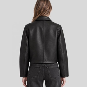 2026 <b>Women's</b> Faux <b>Leather</b> <b>Jacket</b> Turn-Down Collar Single Breasted Full Sleeve Short Crop Minimalist Autumn Outerwear <b>Jacket</b> - Product Image 3