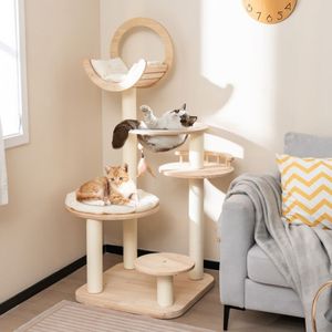 4 in 1 <b>Large</b> Wooden <b>Cat</b> Tower with Space Capsule Nest for Indoor <b>Cats</b> Premium <b>Cat</b> <b>Trees</b> & Scratcher - Product Image 1