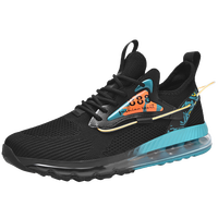 Chaussures de sport pour hommes grandes tailles, noires/bleues, à lacets, avec empeigne en mesh respirant et amortissante, logo personnalisé OEM, toutes saisons