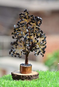 Black Tourmaline Gemstone 300 Chips Beads Wooden Base <b>Trees</b> Handmade Mascot Theme <b>Tree</b> Decor Flower Design Natural Agate <b>Trees</b> - Product Image 3