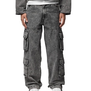 กางเกงยีนส์ฮิปฮอปทรงหลวมสไตล์วินเทจสำหรับผู้ชาย OEM แบบ Stonewash  มีกระเป๋าหลายช่อง สไตล์คาร์โก้ ผ้ายีนส์ฟอกสี กางเกงดีไซน์เนอร์สั่งทำพิเศษ - Product Image 1
