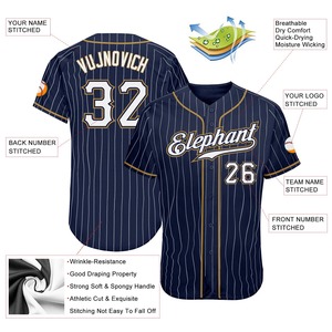 Anti-Bacterial Top Quality OMMiZ men Custom <b>Navy</b> White Pinstripe White-Old Gold Authentic <b>Baseball</b> Jersey - Product Image 4