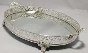 Plateau de service en métal doré de luxe avec poignées, plateau décoratif pour table basse, pour la maison et l'hôtel - Product Image 4