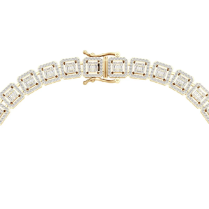 Collar de Oro de 10K con Diamantes Cultivados en Laboratorio, Corte Baguette, Diseño Halo Cuadrado, Cadena de 16 Pulgadas, Bañado en Rodio, Joyería Elegante y de Lujo Estilo Hip Hop - Product Image 4