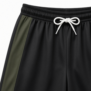 Pantalones Cortos Deportivos Negros para Hombre con Franja Lateral Verde, Cintura con Cordón Ajustable, Secado Rápido, Estilo Atlético, Color Sólido, Largo Bermuda - Product Image 5