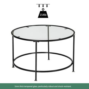 Tavolino da Caffè Rotondo in Ferro Battuto Nero con Piano in Vetro Temperato Spesso 5mm a 2 Livelli - Product Image 3