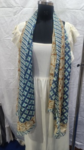 En gros, Écharpe, Paréo, Sarong, Stole, Châle d'été en coton bleu beige pour femme, à imprimé géométrique et botanique, style décontracté - Product Image 6