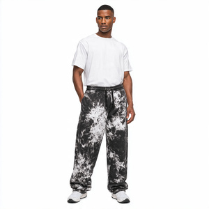 Pantalones de chándal anchos con efecto tie-dye y lavado ácido para hombre, 500 GSM, forro polar, estilo vintage, estilo urbano, pantalones holgados de invierno con efecto tie-dye - Product Image 1