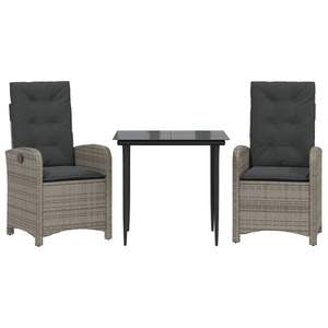 Conjunto de Comedor de Jardín de Ratán Gris Oscuro para 2 Personas, Muebles de Exterior Resistentes a la Intemperie, Diseño Contemporáneo - Product Image 4