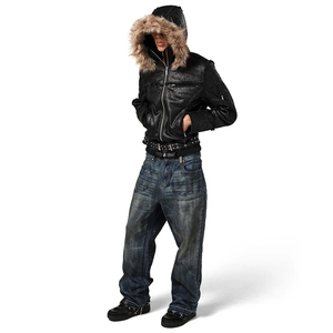 Chaqueta de aviador negra de piel auténtica para mujer, estilo Y2K, con cuello de piel y cremallera, tipo bomber, al por mayor, abrigo bomber de cuero negro, ropa urbana - Product Image 4
