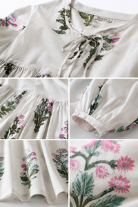 Vestido Largo Kaftán Bohemio de Algodón 100% con Estampado Floral de Jaipur, Holgado, Natural, Transpirable, para Mujer, Verano, Playa, Resort - Product Image 5