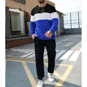 Conjunto Deportivo para Hombre con Bloques de Color, Cuello Redondo, Manga Larga, Tejido de Poliéster, Ropa Casual de Otoño, Transpirable, Negro, Blanco, Azul - Product Image 5