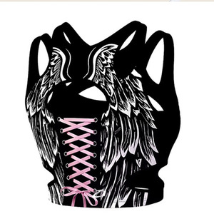 Camiseta Corta Sexy Personalizada para Mujer, Estilo Gótico Y2K, con Cordones, Gráfico de Alas de Ángel, Ropa Urbana sin Mangas, Camiseta Deportiva, OEM - Product Image 4