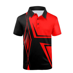 Men’s Premium Black Red Geometric Polo <b>Shirt</b> Short Sleeve Casual Sportswear Regular Fit Lightweight Breathable Custom Logo - Product Image 2