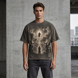 Camiseta Glory Vintage de Gran Tamaño con Estampado Gráfico, Personalizada, 100% Algodón, Lavado Ácido, Corte Cuadrado, para Unisex - Product Image 4
