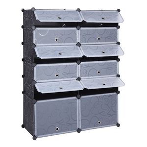 Armadio Modulare Fai-da-Te a 12 Cubi, Mobile in Plastica a 6 Ripiani con Porte, Scarpiera e Contenitori - Product Image 1