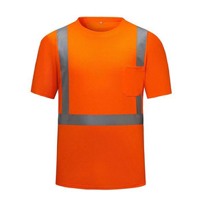 T-shirt de travail haute visibilité rouge réfléchissant et respirant pour homme, avec poche, en coton, fonction de détection des aiguilles, imprimé à l'écran - Product Image 1