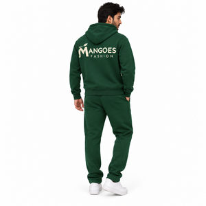 Conjunto Deportivo con Capucha Verde para Hombre, Manga Larga, Informal, 100% Algodón, Sudadera y Pantalones con Logotipo Frontal, Cremallera y Detalles Laterales - Product Image 3