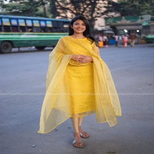 Ensemble de costume brodé en organza pur VASTRA COTTAGE avec pantalon en soie Maharaja, doublure en coton, travail complet de broderie Butti, tenue de soirée - Product Image 4