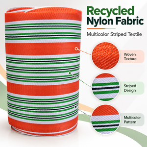 Rollo de Tela de Nailon Reciclado con Rayas Naranjas, Verdes y Blancas para la Fabricación Textil y Aplicaciones Industriales - Product Image 3