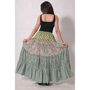 Jupe longue en coton tissé 100% Lavinas, imprimé patchwork, style bohème, faite à la main, maxi, ethnique, florale, respirante, pour l'été - Product Image 4